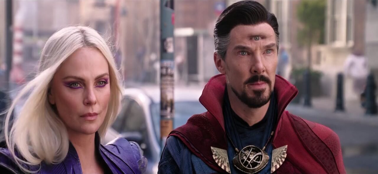 Doctor Strange in The Multiverse Of Madness :- Benedict Cumberbatch as Dr. Stephen Strange , Charlize Theron as Clea (Credit - Marvel Studios)